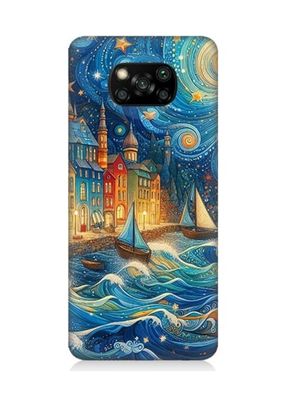 Xiaomi Poco X3 Uyumlu Masalsı Şehirde Geceler Desenli Silikon Kılıf Çok Renkli