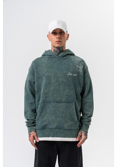 Respire Erkek Fierce Baskılı Yıkamalı Kapüşonlu Oversize Hoodie Yeşil