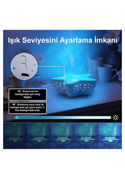 Greentech 7 Renk Şarjlı Deniz Yıldızı Projektör / Gt-lp01 Beyaz - Mavi