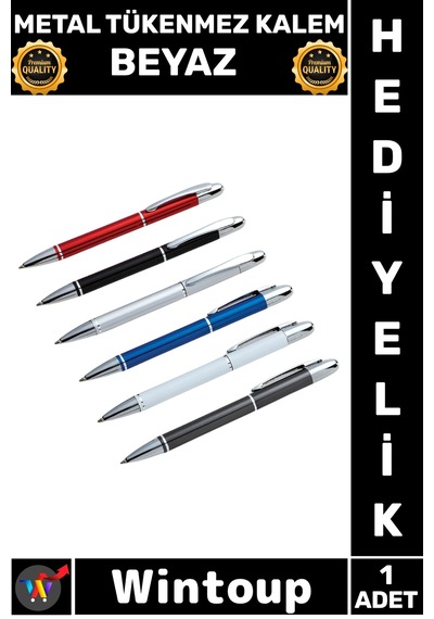 Kalem Şık Lüks Ofis Hediyesi Ergonomik Tasarım Kaliteli Kurumsal Stil Metal Tükenmez Kalem Beyaz Çok Renkli