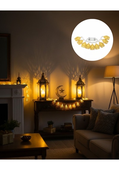 Ev Dekoru İçin Ramazan Led Işık Pilli Sıcak Sarı Cami Figürlü Renkli 50570836