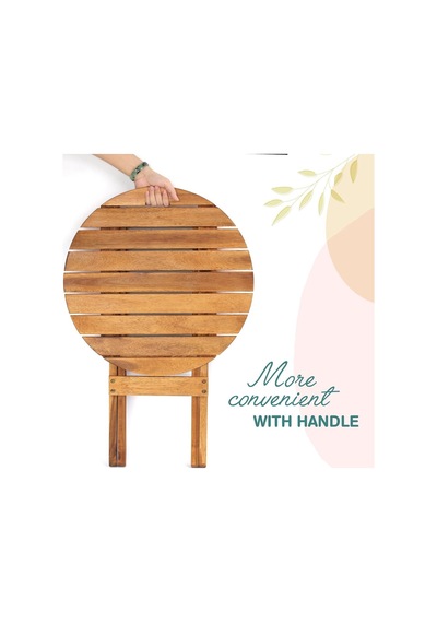 60x50x40 Cm Ahşap Katlanır Yuvarlak Kamp Masası Piknik, Bahçe Ve Balkon Kolay Taşımalı - Doğal Bambu Rengi Genel