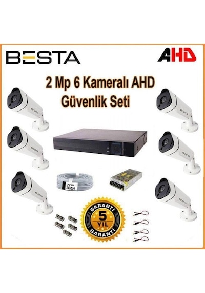2mp Ahd 1080p Gece Görüşlü 6 Kameralı Güvenlik Sistemi 34349269