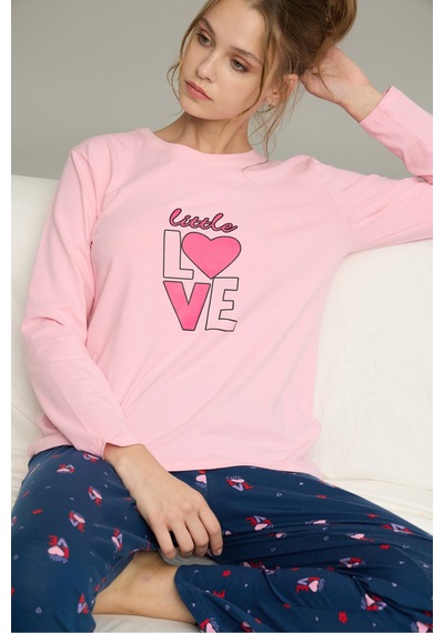 Siyah İnci Örme Pamuklu Pijama Takım25240224 Pembe