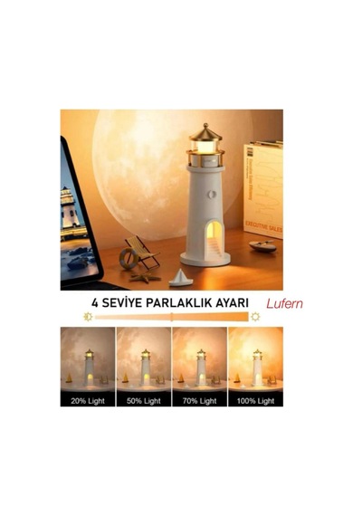 Özel Üretim Deniz Feneri Projektör Gece Lambası Rahatlatıcı Romantik Ambiyans Ay Işığı 2400 Mah Çok Renkli