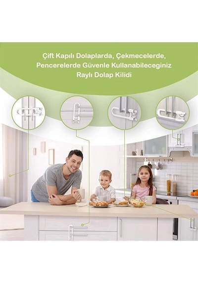 Bebek Çocuk Çekmece ve Dolap Koruma Raylı Güvenlik Sistemi Emniyet Kilidi Bx40 Çok Renkli