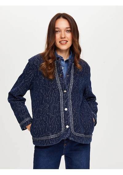 Faik Sönmez Simli Şerit Detaylı Kapitone Denim Ceket W26ckt013 Uw26ckt01327 İndigo