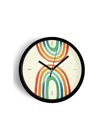 Pastel Gökkuşağı Çocuk Odası Modern Duvar Saati - 30cm - Önü Camlı Siyah Kasa - Sessiz Mekanizma-jh0244 Siyah