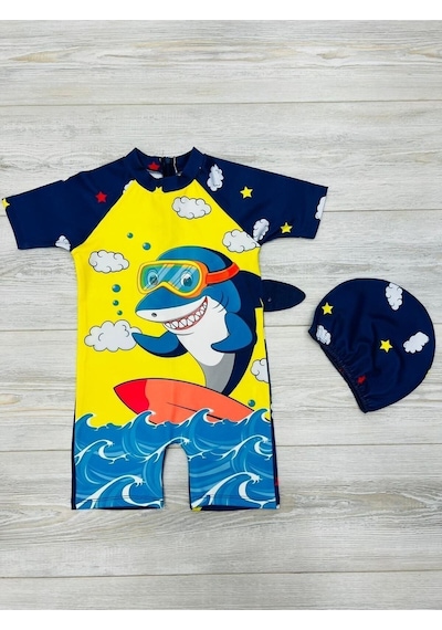 My Kids Wear Tatlı Dino Temalı Boneli Erkek Çocuk Mayo Takımı Çok Renkli