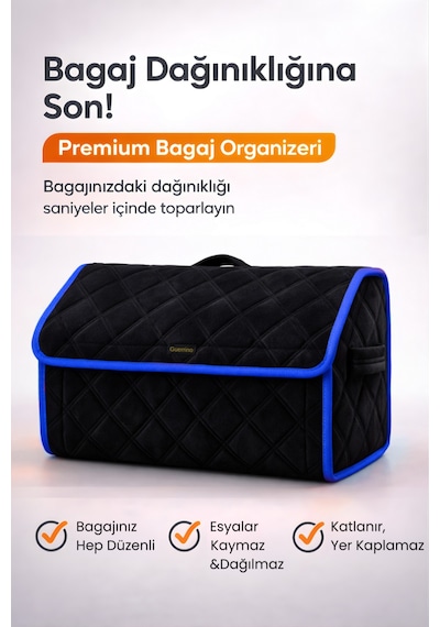 Bagaj Çantası Oto Bagaj Organizer Lüks Tay Tüyü Su Geçirmez Kaymaz Katlanır - Siyah Mavi