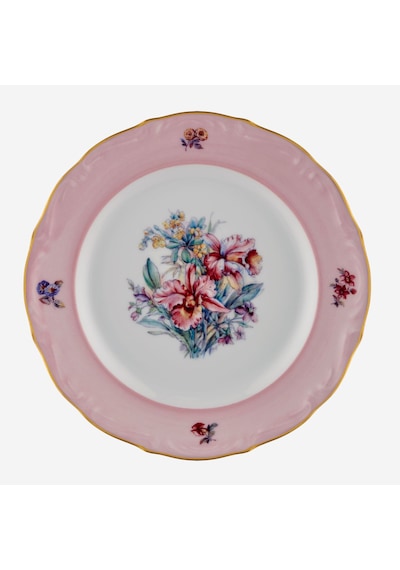 Çiçekli Pembe Porselen Pasta Tabağı 19 Cm