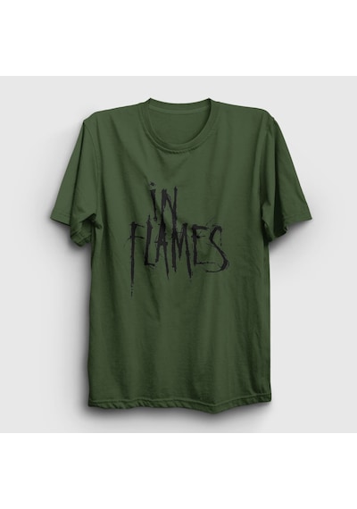 Presmono Unisex Logo In Flames T-shirt Haki
