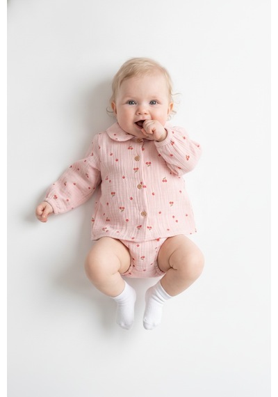 Tiffany Baby & Kids Müslin Cherry Vibe Tasarımlı Gömlek Ekru