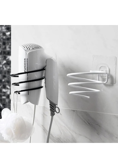 Alper Banyo Siyah Güçlü Yapışkanlı Fön Makinesi Askısı Fön Makinesi Tutucu Siyah