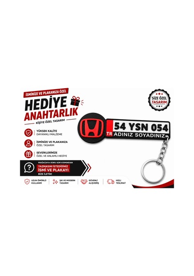 Honda Logolu Ve Plakalı Anahtarlık , Kişiye Özel - Hediyelik Honda Araç Plaka Anahtarlık - Plakalık