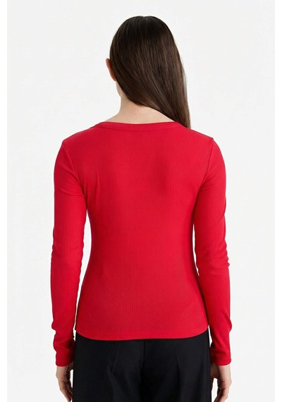 Defacto Slim Fit Basic Kırmızı Kadın Uzun Kollu T-shirt E5767ax/rd286 Kırmızı