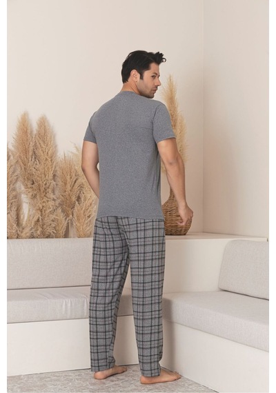 Sude Homewear Erkek Professional Wrıtıng Patterned Kısa Kol Pijama Takımı Gri
