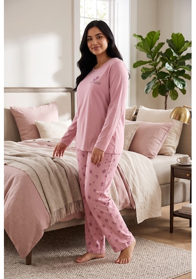 Seboteks Mevsimlik Kumaş Bisiklet Yaka Uzun Kollu Büyük Beden Kadın Pijama Takımı 400 Pembe Seboteks Mevsimlik Kumaş Bisiklet Yaka Uzun Kollu Büyük Beden Kadın Pijama Takımı 400 Pembe