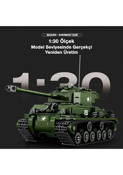 Reobrix 77030 World Of Tanks M4 Sherman Tank M4a3e8 Yaratıcı Yapı Blok Seti Building Blocks - 836 Parça