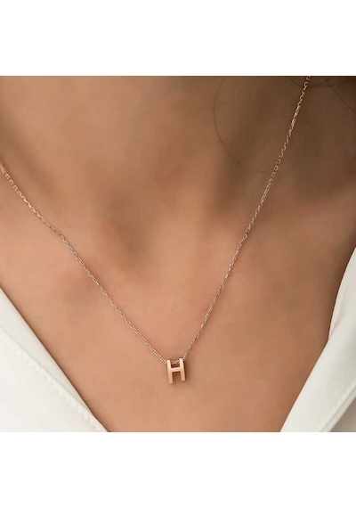 Gümüş Rose 3 Boyutlu H Harf Kadın Kolye (551182021)