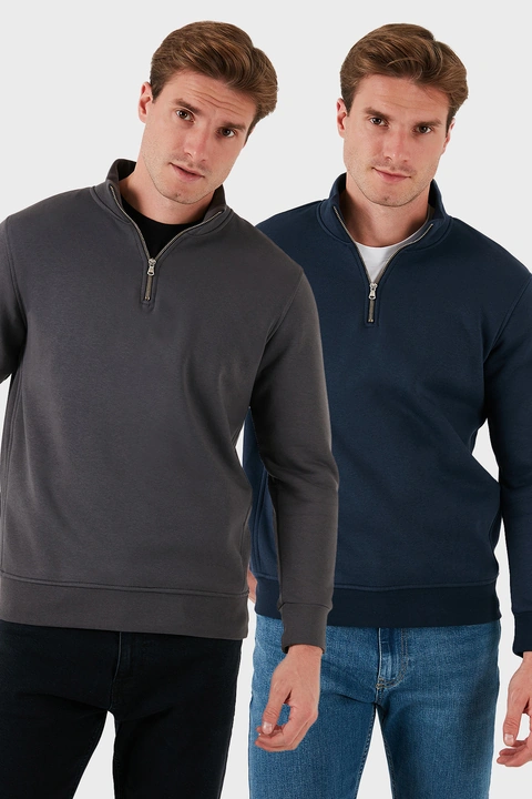 Buratti 59052592S2 Erkek Sweat - Koyu Lacivert - Antrasit