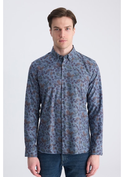 Twn Slim Fit İndigo Baskılı Pamuklu Gömlek 1ec02hd33259m Çok Renkli