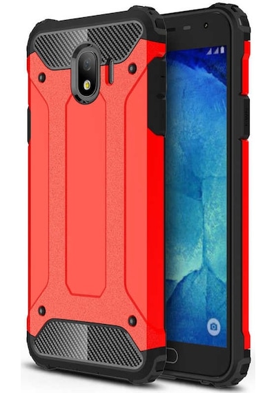 Kilifone - Samsung Uyumlu Galaxy J4 - Kılıf Çift Katman Zırh Tank Crash Military Kapak - Kırmızı