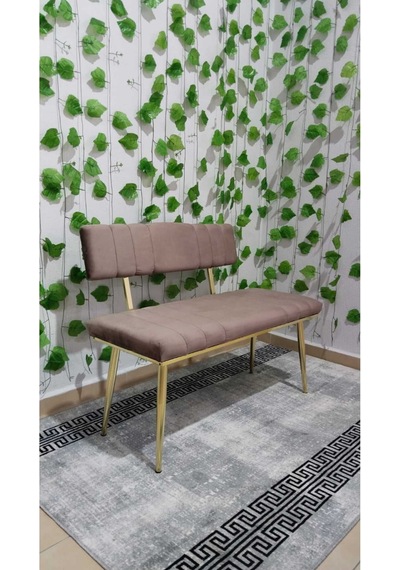 Özcan Metal Metal Ayaklı Sırtlı Gold Mutfak Salon Antre Yatak Odası Puf Bank Oturak Bench Kahverengi