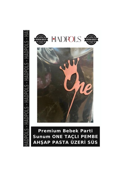 Premium Bebek Parti Sunum One Taçlı Pembe Ahşap Pasta Üzeri Süs
