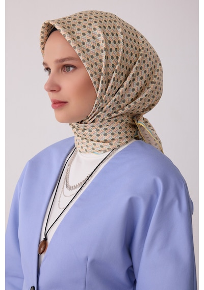 Belli Monogram Desen %100 Twill İpek Eşarp Be18 Sarı