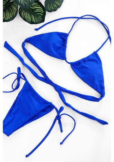 Epilons Zenvial Kadın Mavi Yandan Bağlamalı Tangalı Üçgen Bikini Mayo Takımı Zenviall2