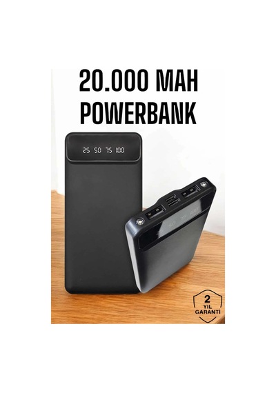 Mey İthalat 20.000 Mah Led Işıklı Lcd Ekran Usb Girişli Type-c Lightning Powerbank Siyah