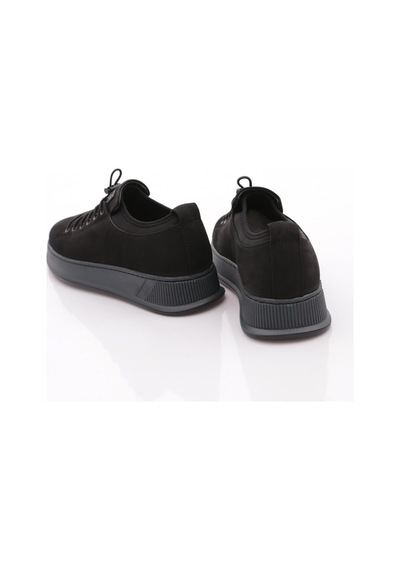 Dgn 6641 Erkek Kalin Taban Bağcikli Sneaker Ayakkabi Siyah Nubuk Siyah