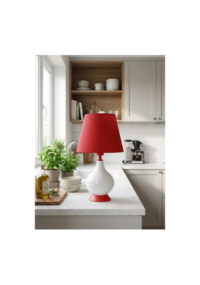 Işık Geçiren Porselen Abajur 46 Cm - Krem, İpek Şapkalı Pa020101s