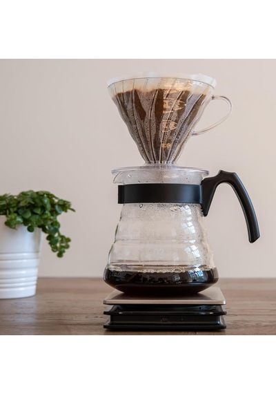 Craft Kit V60 Cam Kahve Servisi Sunuculu Plastik Damlatıcı, Ölçüm Kaşığı Ve Filtreli, Borosilikat, Siyah, Boyut