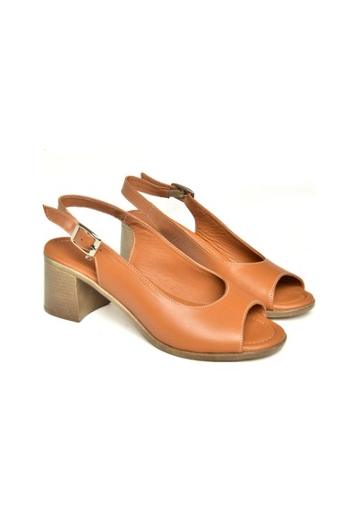 Fox Shoes P555454003 Taba Hakiki Deri Kalın Topuklu Kadın Sandalet Taba-hakiki Deri Taba