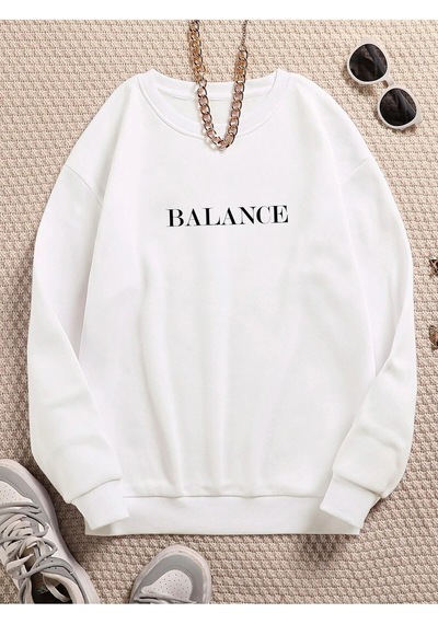 Startmore Balance Renkli Oversize Bisiklet Yaka Pamuklu Sweatshirt Beyaz Beyaz