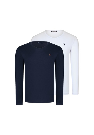 İkili Set T8587 Dewberry V Yaka Erkek Sweatshırt-beyaz-lacivert Beyaz-lacivert