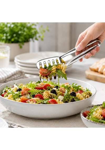 Paslanmaz Çelik Maşa, Salata Makarna Mutfak Maşası 20 Cm, Mutfak Seti, Premium Kalite, Tek Parça Yapı Çok Renkli