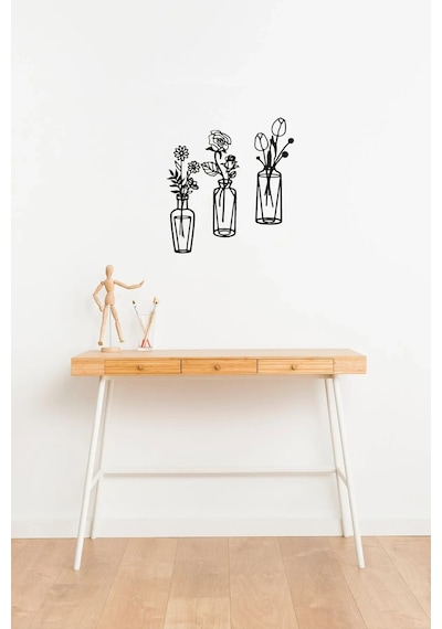 Vazo Çiçek Dekor Mdf Lazer Kesim 3'lü Duvar Tablosu 25x33 Cm
