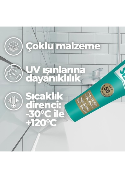 Sista Universal Silikon, Üstün Kalite %100 Beyaz Silikon, Mutfak, Banyo Ve Pencereler İçin Hızlı Kuruyan Dolgu Macunu, Sararma Ve Küflenme Yapmaz, 50 Gr Tüp