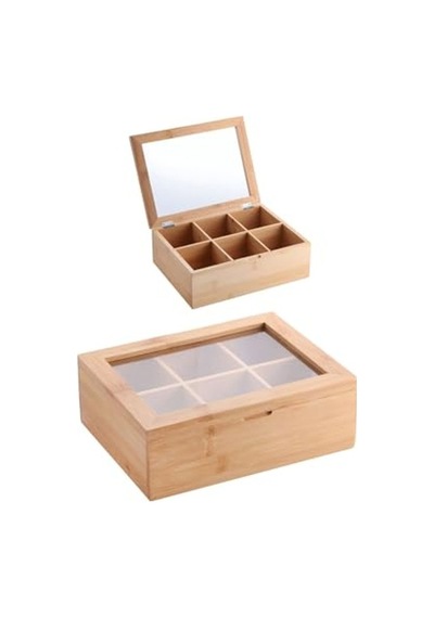 Deconox Bambu 6 Bölmeli Çay Kutusu  Bambu Mıknatıslı Kapak 21x16,5 X7cm 0