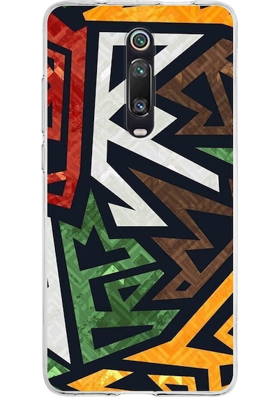 Xiaomi Mi 9t Pro Uyumlu Kapak Soyut Grafiti Tasarımlı Şeffaf Silikon Kılıf Şeffaf