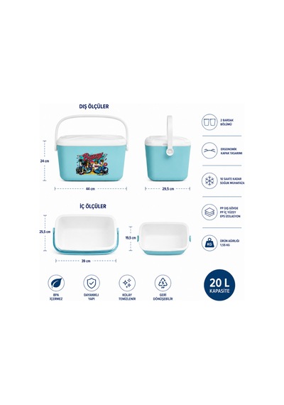 20 Lt Buzzy Retro Buzluk Termos 1179 Cooler Box -398 Açık Mavi