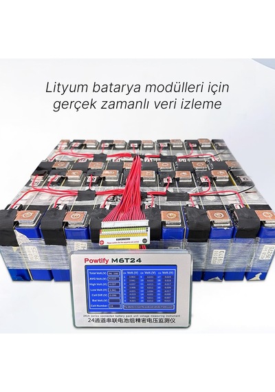 Powtify M6t24 24s Kanallı Yüksek Hassasiyetli Lityum Batarya Pil Gerçek Zamanlı Voltaj Analizörü Cihazı Aleti