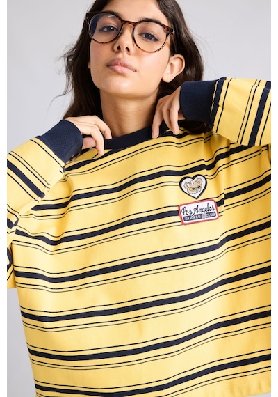 Defacto %100 Pamuk Loose Fıt Bisiklet Yaka Baskılı Çizgili Sweatshirt I2418ax26auyl275 Sarı-yl275