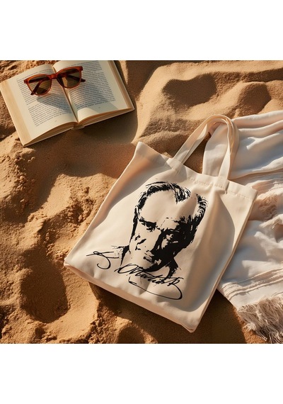 Atatürk Portre Ve İmzalı Bez Çanta - Hobi Hediye Çok Renkli