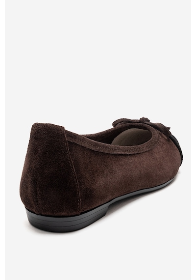 Luvishoes Boleo Kahverengi Süet Siyah Hakiki Deri Kadın Babet Ayakkabı