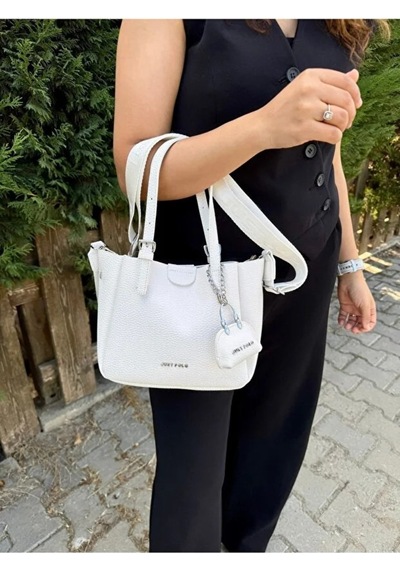Just Polo Kadın Yeni Sezon Yumuşak Derili 4 Bölmeli Lüks El Ve Omuz Çantası Shopper Ebat: 28 X 20 Cm Beyaz