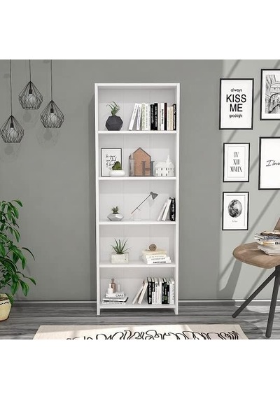 Lilium 5 Raflı Dekoratif Kitaplık Beyaz Çok Renkli